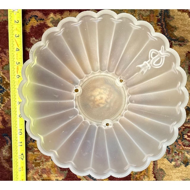 Mid 20th Century Vintage Art Deco Nautical Frosted Glass Ceiling Light Shade – Fluted 11.25” Coastal Flush Mount Globe For Sale - Image 5 of 11