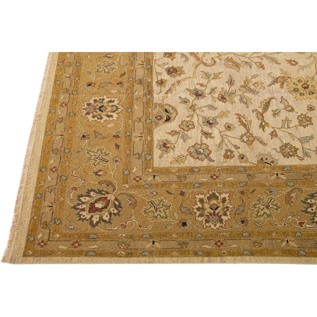 Early 21st Century Designed Modern Peshawar Handmade Oversize Wool Rug in Beige For Sale - Image 4 of 7