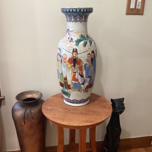 Mid 20th Century Large Chinese Porcelain Vase Hand Painted With Figures Flowers and Script For Sale - Image 12 of 12