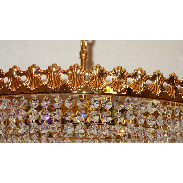Metal Vintage Brass, Lead Crystal, and 24k Gold-Plated Chandelier from Sölken Leuchten, 1970s For Sale - Image 7 of 10