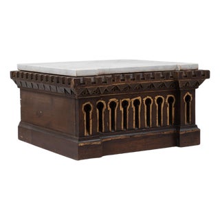 20th Century French Wooden Pedestal With Marble Top For Sale