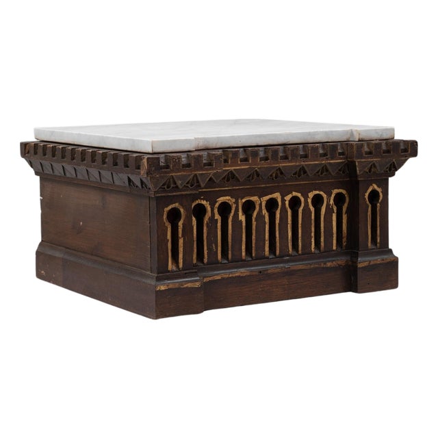 20th Century French Wooden Pedestal With Marble Top For Sale