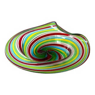 Murano Attributed Hand Blown Striped Petite Vide Poche in Multicolor Rainbow, 1970s For Sale