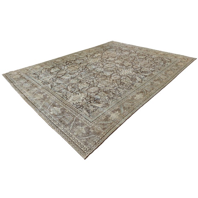 Blue Antique Mahal Hand-Knotted Wool Rug in Neutral Mocha, Espresso, & Ice Blue For Sale - Image 8 of 12