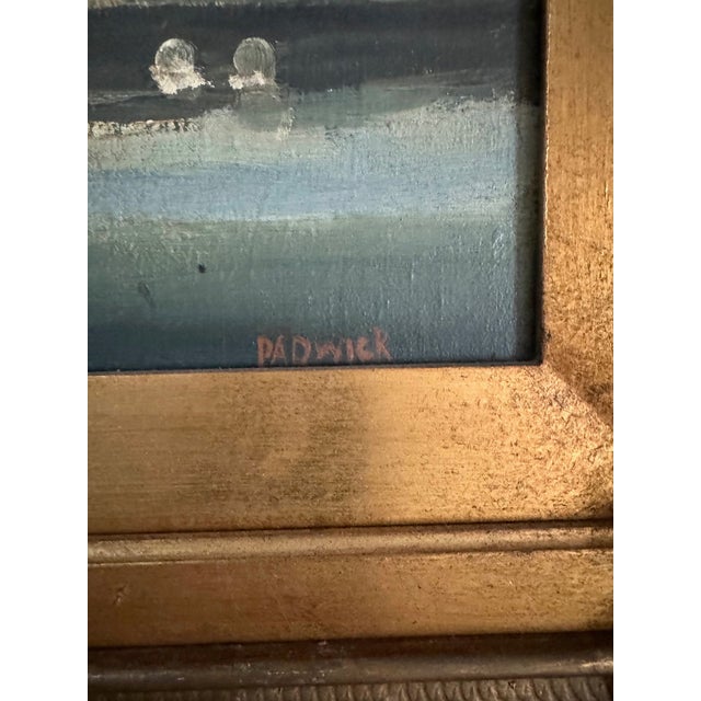 Signed Original Philip Hugh Padwick Oil on Board in Extraordinary Period Frame. Harbor scene with a person on shore as...