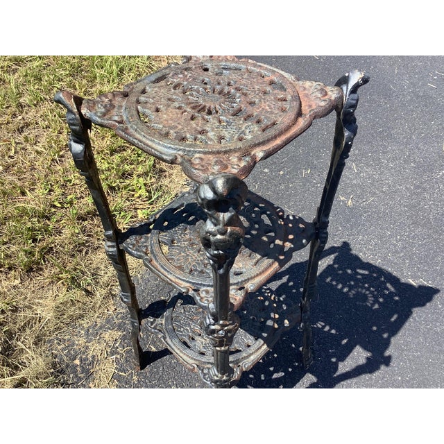 Metal Antique French Victorian Cast Iron 3 Tier Plant Stand For Sale - Image 7 of 10