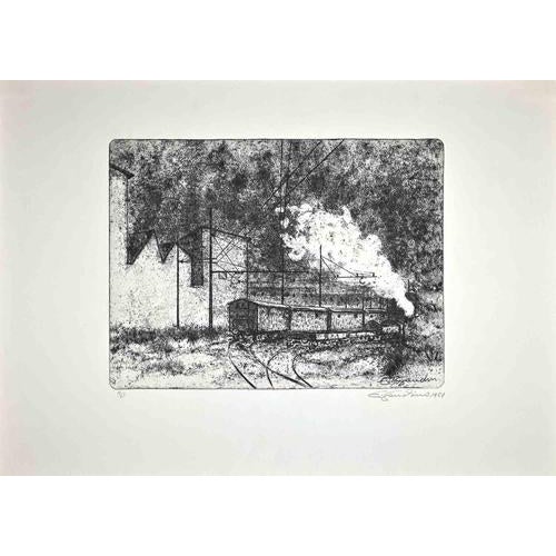 Modern Enrico Gaudino, Scalo Ferroviario, Etching, 1958 For Sale - Image 3 of 3