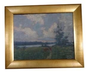 Circa 1910s Landscape Oil Painting by Charles Franklin Chamberlain, Framed