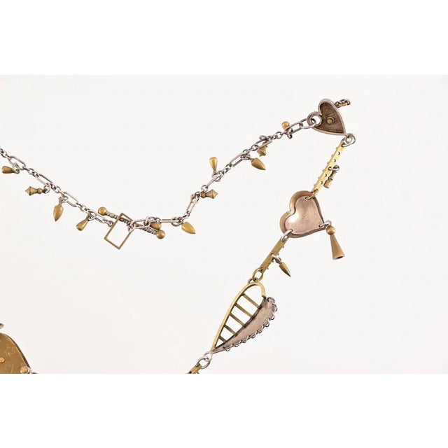 Vintage Thomas Mann Sterling and Brass Heart Charm Necklace For Sale - Image 12 of 12