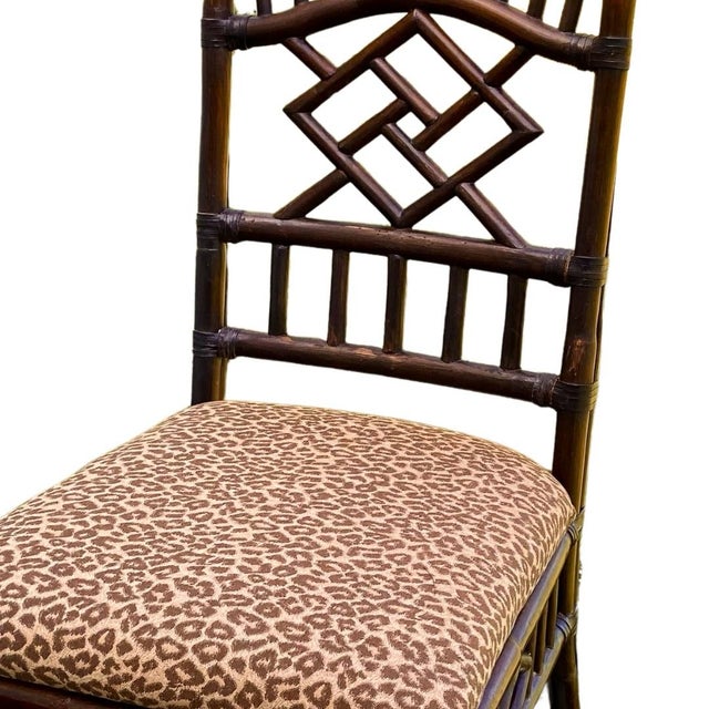Tommy Bahama Vintage Tommy Bahama Chinese Chippendale Bamboo Side Chair, Reupholstered in Kravet “Wild Thing” For Sale - Image 4 of 7