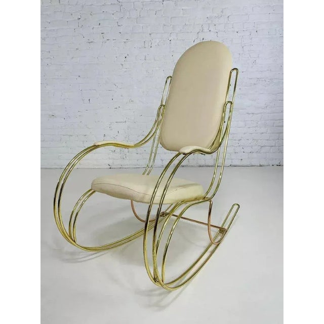 Rocking Chair in Brass and Imitation Leather, 1950s For Sale - Image 4 of 13