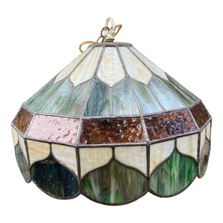 Vintage Slag Stained Glass Chandelier For Sale