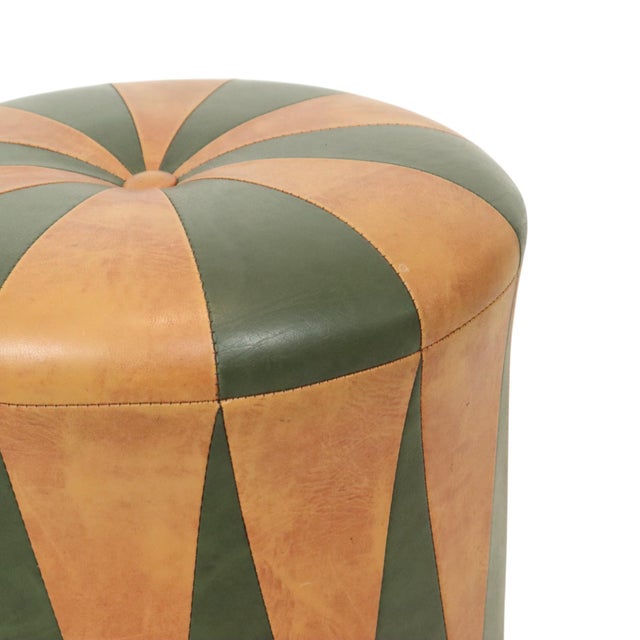 Vintage Round Pouf in Green and Brown Two-Tone Skai, 1960s For Sale - Image 6 of 11