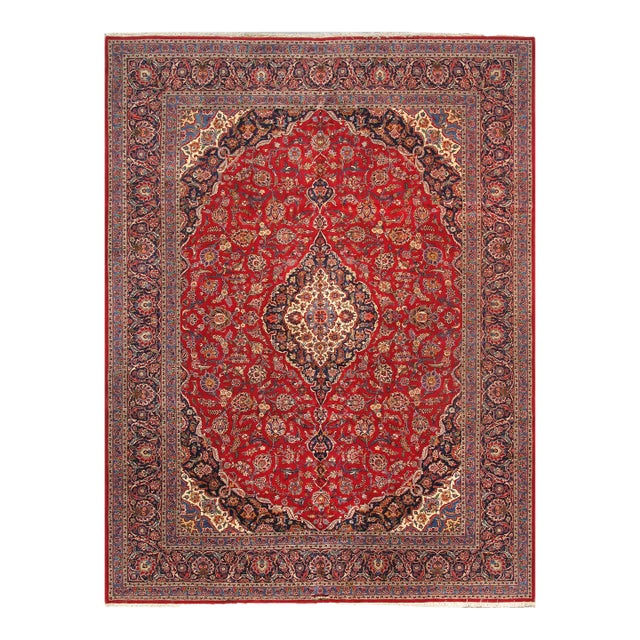 Pasargad Home Antique Kashan Wool Area Rug-10' 5" X 14' 0" , Red For Sale