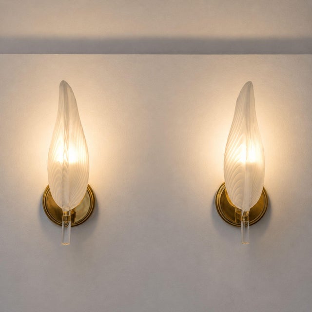 Brass 1970s Wall Lights Murano Glass Leaf Sconces Brass by Franco Luce - Pair For Sale - Image 8 of 8
