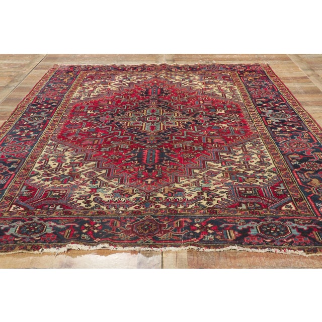 Textile Mid 20th Century Vintage Persian Heriz Rug, 06'09 X 08'10 For Sale - Image 7 of 9