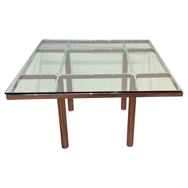 Tobia Scarpa “André” Square Dining Table for Gavina / Knoll International, Chrome & Glass, 48" Two Pieces: Table base and...
