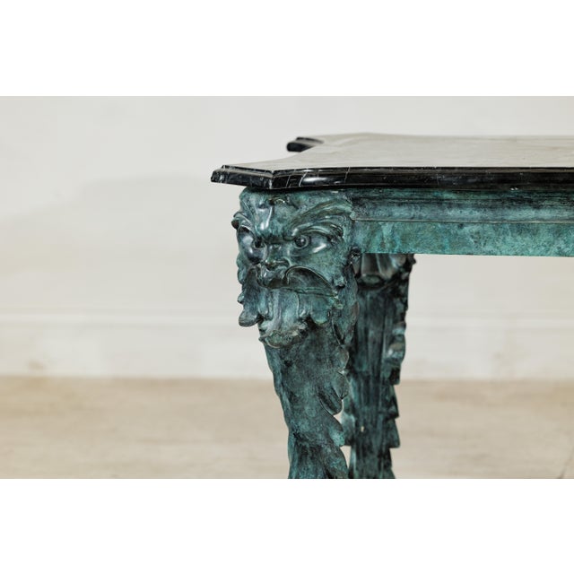 Late 20th Century Verdigris Bronze Side Table with Mythological Figures & Black Marble Top For Sale - Image 17 of 18