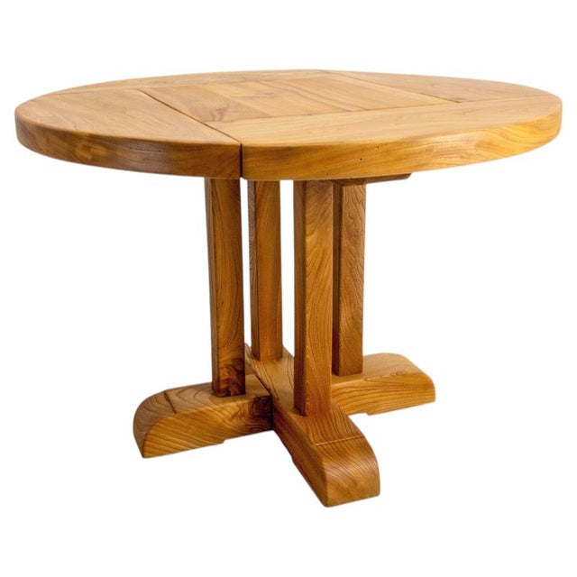 Large French Round Elm Dining Table from Charlotte Perriand For Sale - Image 13 of 13