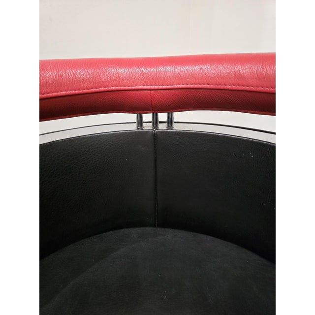 Black Armchairs in Black and Red Leather Chrome, 1980s, Set of 2 For Sale - Image 8 of 17