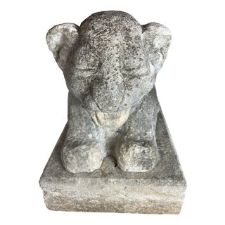 Antique Reclining Lion Sculpture on Base in Carved Stone, 1890s For Sale
