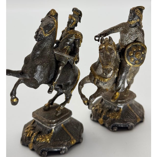 Pair of Vintage Gilded Metal Equestrian Figurines For Sale In Los Angeles - Image 6 of 6