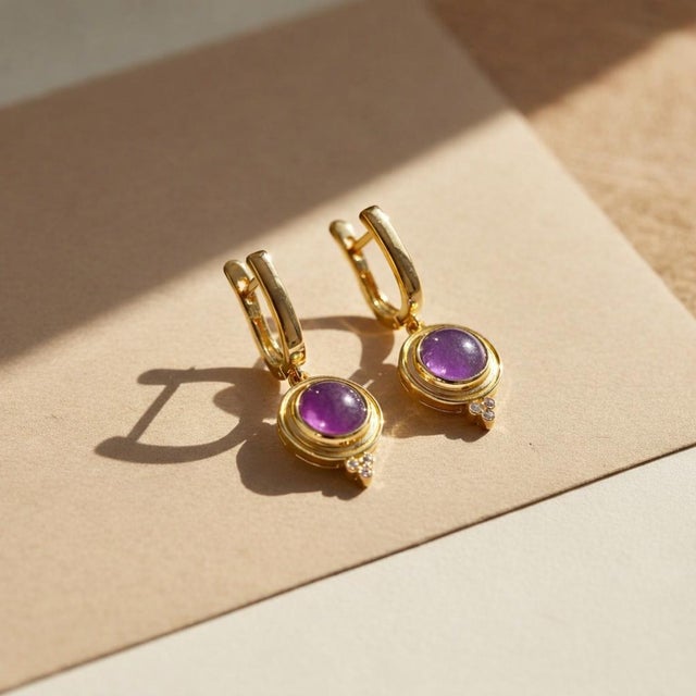 Vintage Inspired Amethyst and Colorless Topaz Drop Earrings Silver, Gold, A Pair For Sale - Image 4 of 7