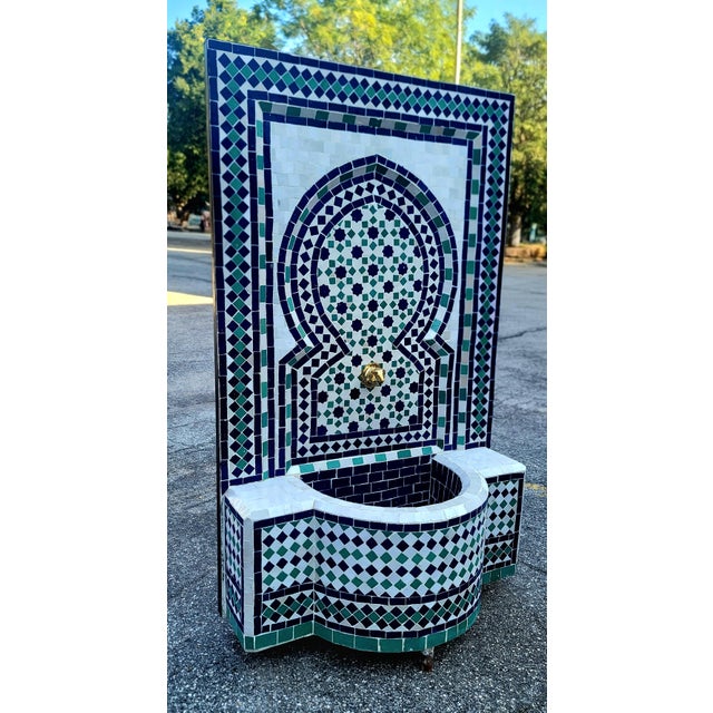 Sculpture Materials Blue / Off White / Aqua Moroccan Mosaic Tile Fountain, Tarsi3 For Sale - Image 7 of 9
