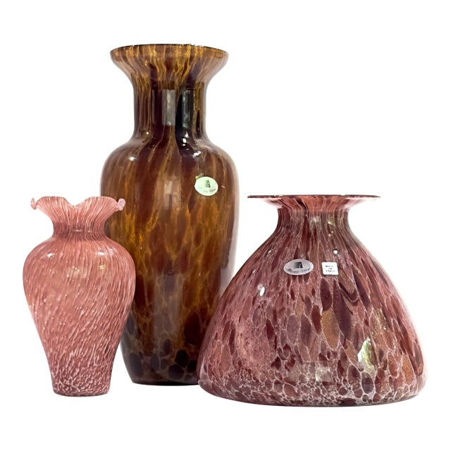 Tawny Textural Artisanal Glass Vessel Curation, Made in Italy - Group of 3 For Sale