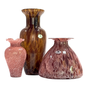 Tawny Textural Artisanal Glass Vessel Curation, Made in Italy - Group of 3