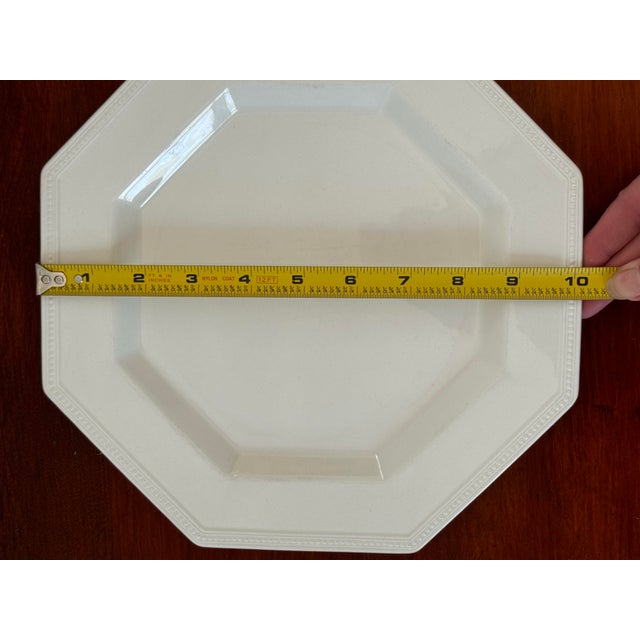 Early 20th Century Set of 2 Johnson Bros Heritage White Ironstone 10” Dinner Plates, Octagonal, Made in England For Sale - Image 5 of 9