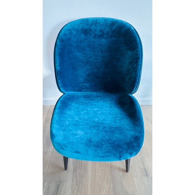 Wood Attributed Gubi Velvet Beetle Chairs With Black Oak Legs- Set of 6 For Sale - Image 7 of 8