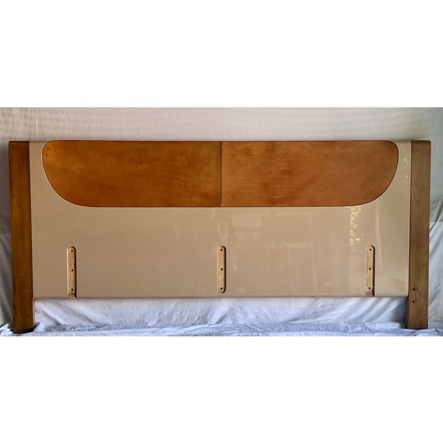 Unique, Mid-Century Modern King Size Headboard Combination of leather, laminate and wood with a lovely patina Can be...