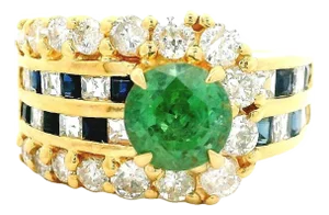 1.64 Carat Demantoid Garnet Diamond Sapphire 18k Yellow Gold Ring, Size 6.25