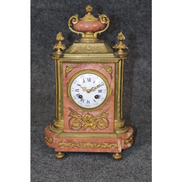 1920's Antique French Marble Bronze Mantel Clock For Sale - Image 9 of 15
