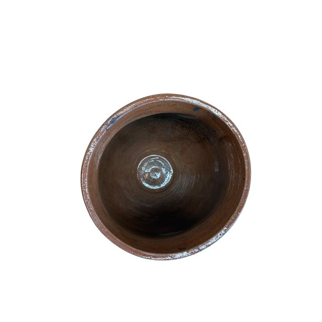 Antique French Terracotta Pitcher Pot With Hand-Painted Swag Design For Sale In Milwaukee - Image 6 of 9