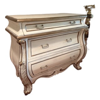 Vintage French Provincial Bombe Dresser in Antiqued Ivory Finish For Sale
