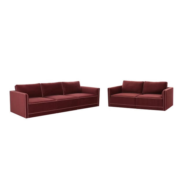 Willow Berry Red with Mauve Piping Modular Performance Velvet Sofa For Sale In Los Angeles - Image 6 of 9