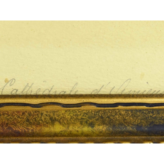 Wood Late 19th Century Historical Architectural Notre-Dame D’Amiens Hand-Colored Etching by Becourt - Signed For Sale - Image 7 of 10