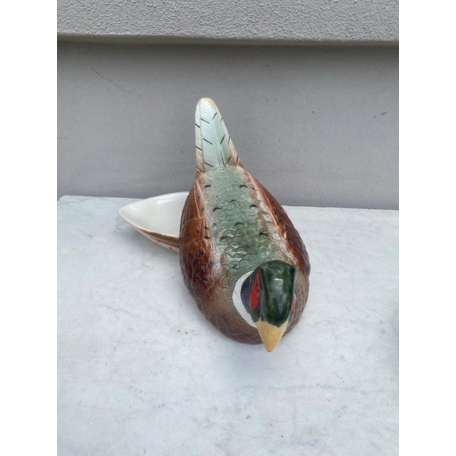 French Majolica pheasant tureen from Caugant, circa 1950.