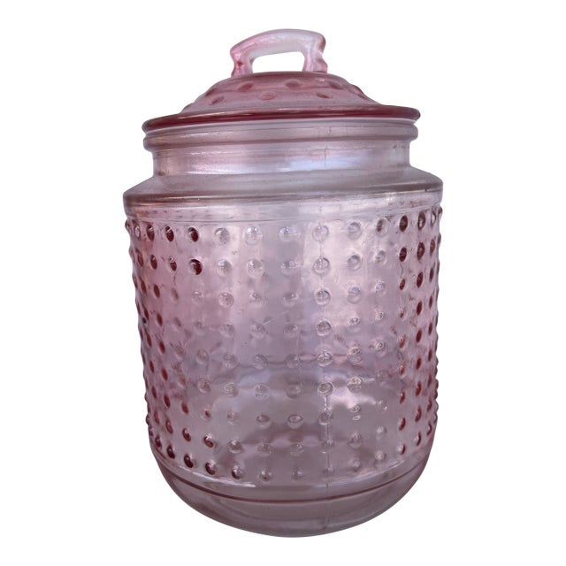 Vintage Pink Hobnail Glass Jar For Sale