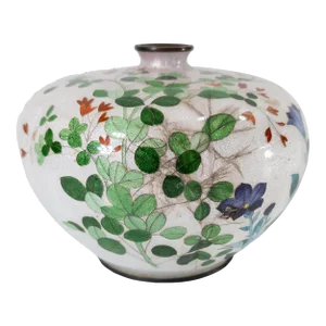 20th Century Japanese Ginbari Cloisonne Enamel Floral Vase by Ito, Damaged