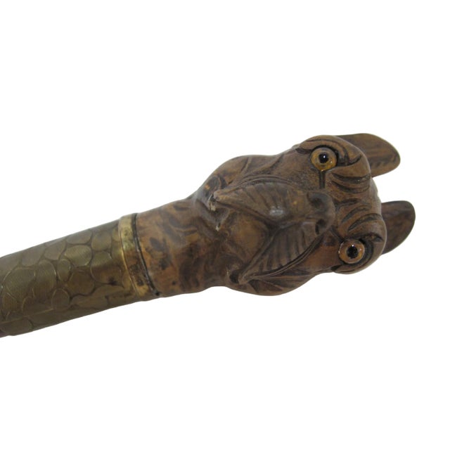 Brass Victorian Bulldog Dog Head With Realistic Eyes Carved Wood Walking Stick Cane For Sale - Image 8 of 12