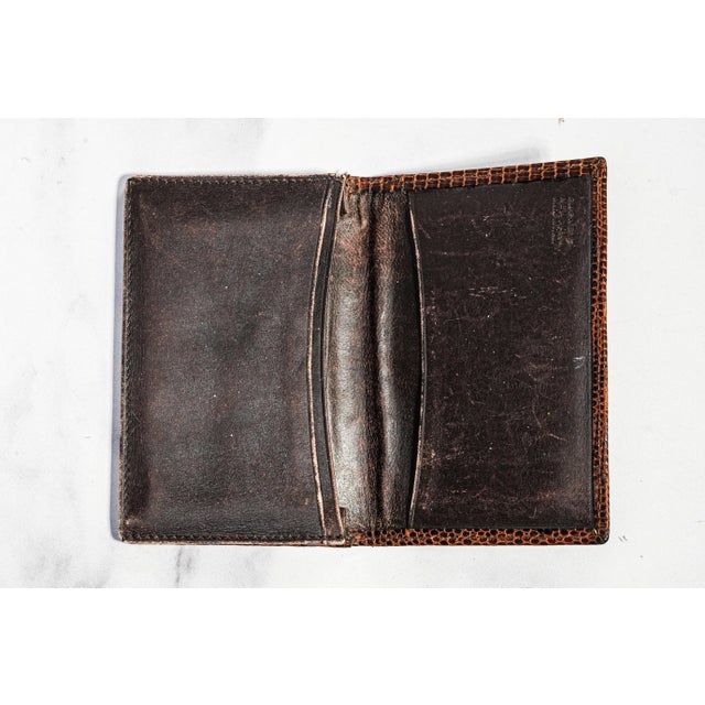 Animal Skin Luxurious Vintage Brown Leather Barney's New York Men's Wallet Card Case For Sale - Image 7 of 9