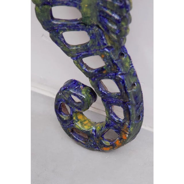 Ceramic Vintage Blue Glazed Seahorse Wall Sculpture, 1970s For Sale - Image 7 of 10