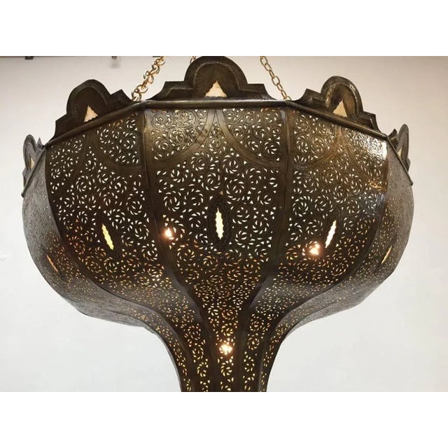 Mid 20th Century Large Moroccan Moorish Pierced-Brass Chandelier With Glass Insets, Circa 1960 For Sale - Image 5 of 13