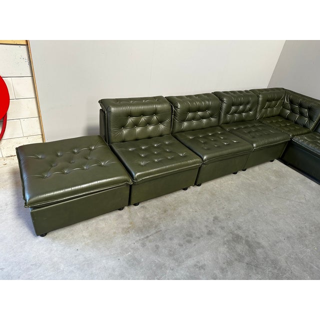 Green Modular Sectional Sofa in Green Tufted Leather from de Sede, 1970s, Set of 9 For Sale - Image 8 of 15