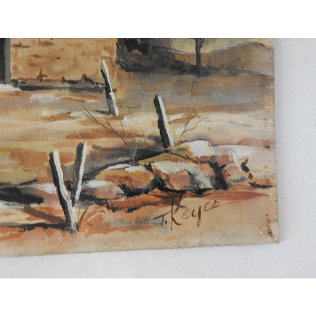 Late 20th century acrylic on artist board painting of an old abandoned adobe farmhouse by Tom Keyes (20th - 21st Century)...