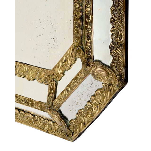 Late 19th Century French Napoleon III Gilt Brass Repoussé Cushion Mirror, 19th Century For Sale - Image 5 of 9