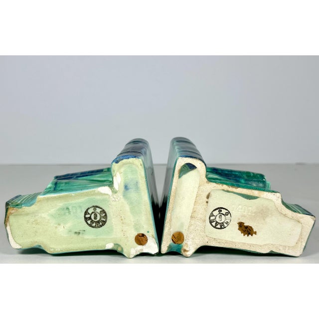 Ceramic Early 20th Century Art Pottery Owl Bookends, Flambe Glaze, German Arts & Crafts For Sale - Image 7 of 10